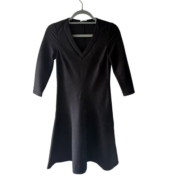 Wolford Size XS Black V-Neck Ribbed A-Line Midi Shania Dress Stretch 3/4 Sleeves - Picture 1 of 12